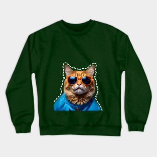 Cat in blue dress and glasses Crewneck Sweatshirt